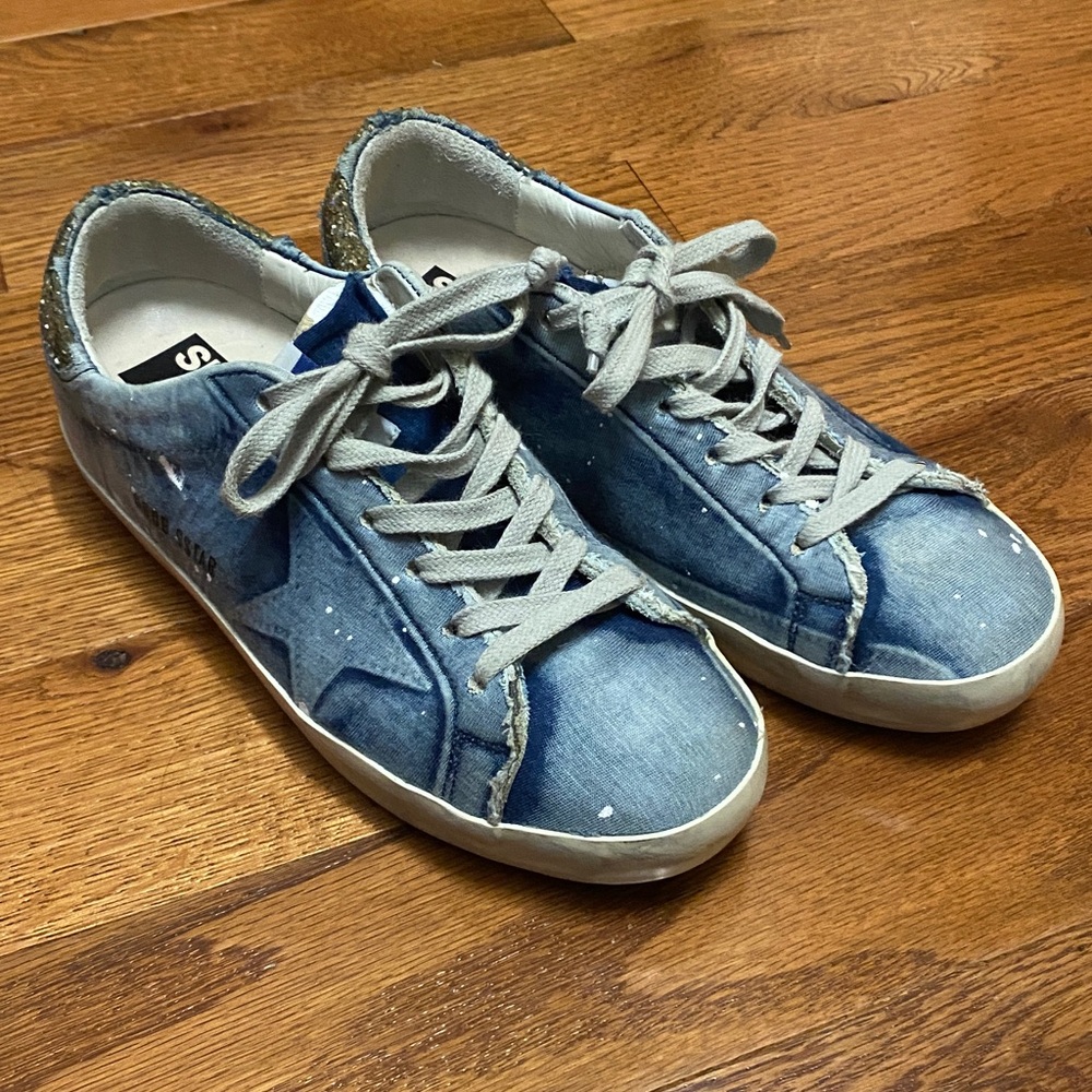 Golden Goose Blue Denim Sneakers